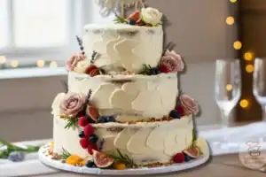 Bolo de Casamento Vegano com Cobertura de Cream Cheese de Castanhas