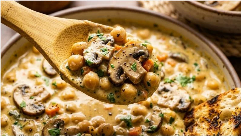 Estrogonofe de Grão-de-Bico com Leite de Coco e Curry